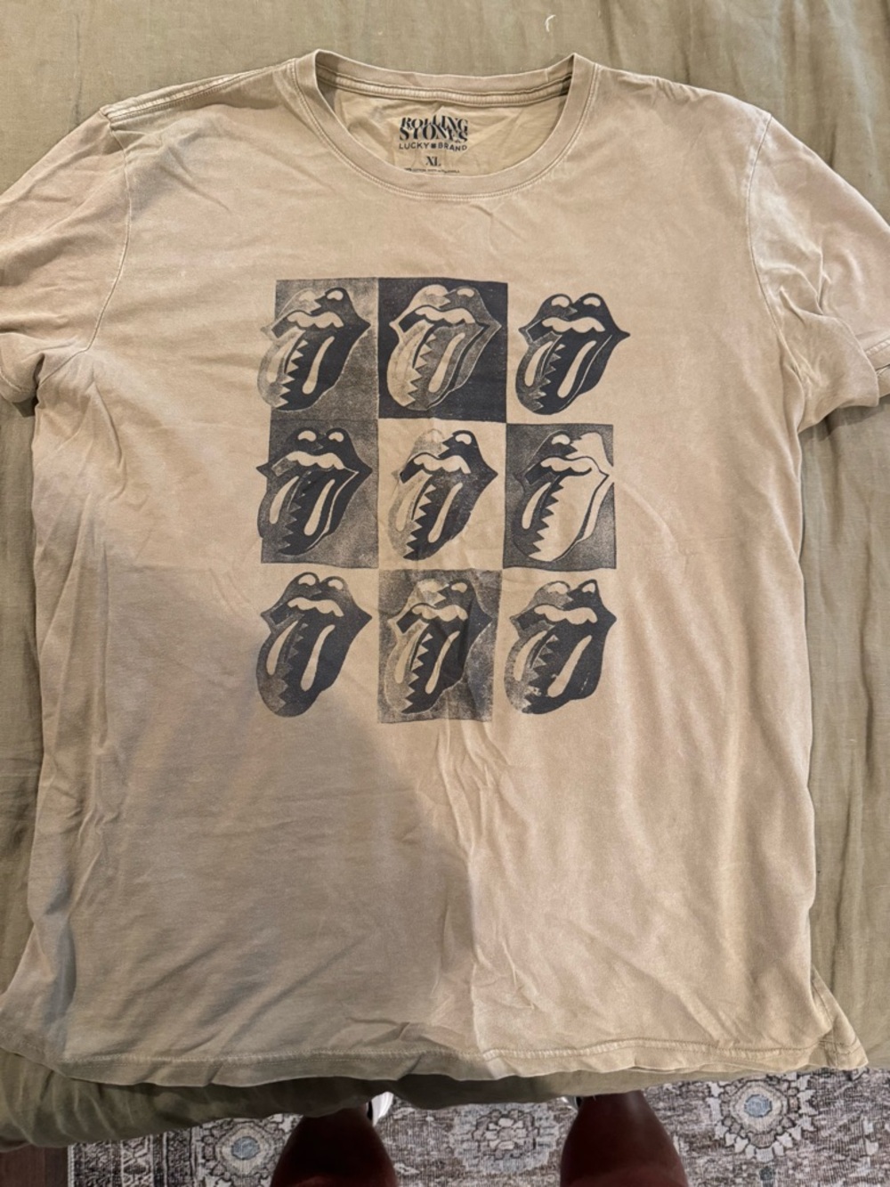 Lucky Brand Beige Short Sleeve Rolling Stones Tongue Graphic Tee
